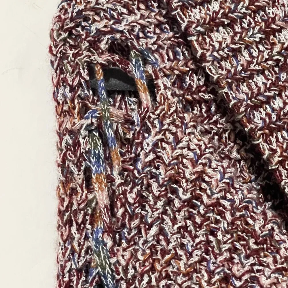 Knox Rose size L maroon variegated shawl collar lace up arms bell LS sweater - Picture 4 of 11